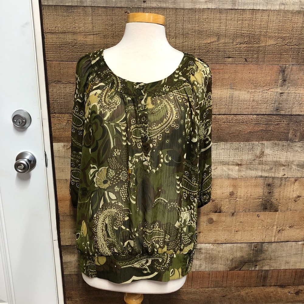 Paisley Print Button Blouse